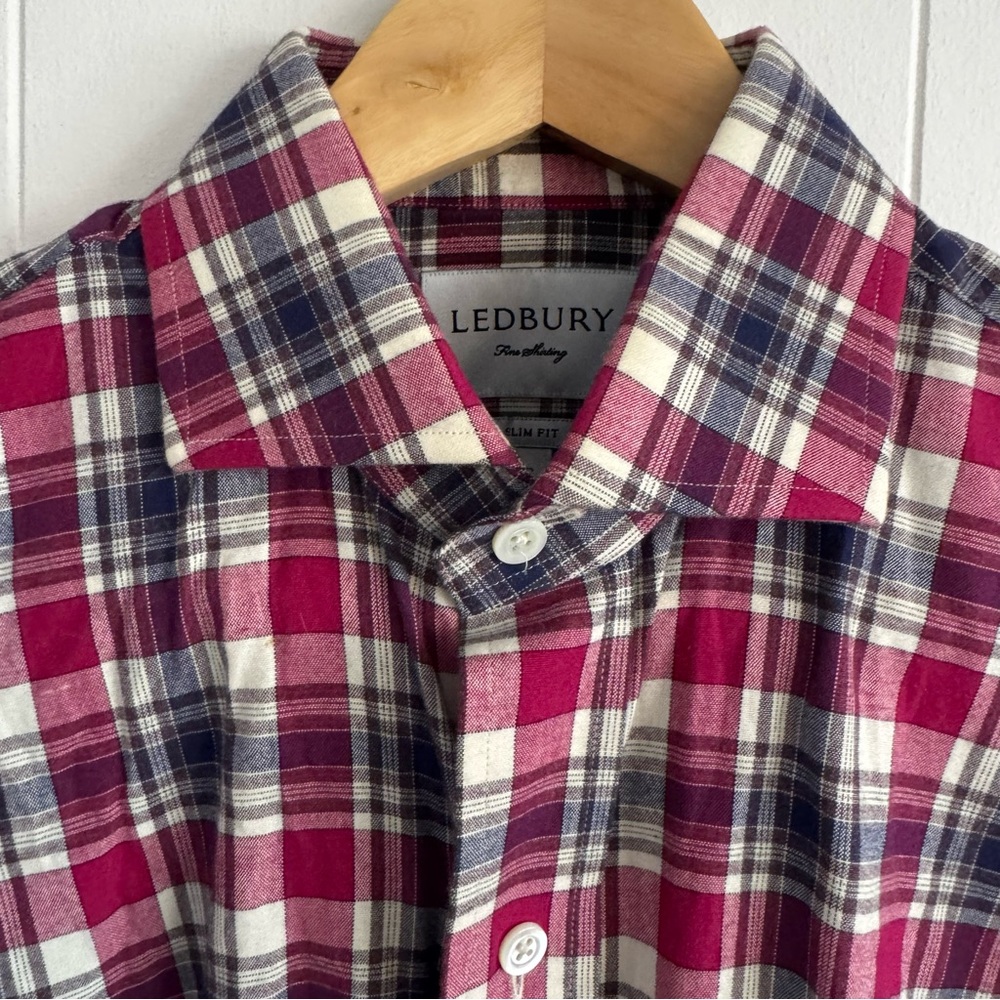Ledbury Men's Classic Plaid Shirt - Burgundy and Navy